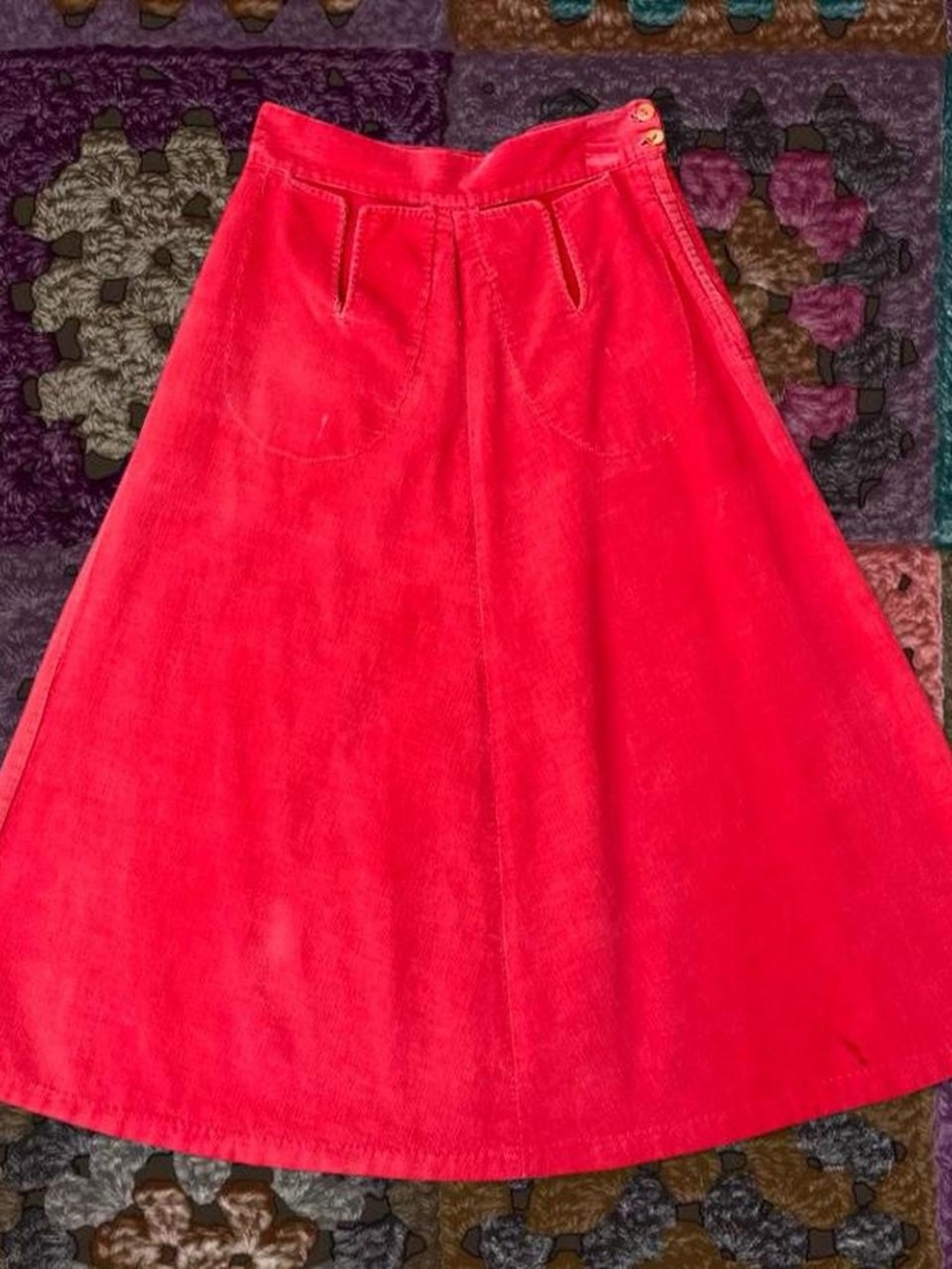 70s Red Corduroy A-Line Skirt